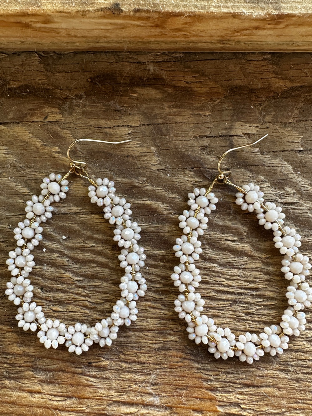 Altar'd State Cream Beaded Floral Hoop Earrings